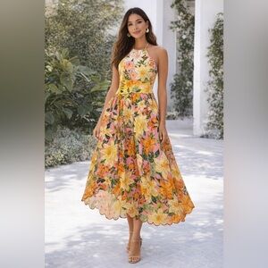 Farm Rio Vibrant Floral Halter Midi Dress – NWT – Size L – Originally $280